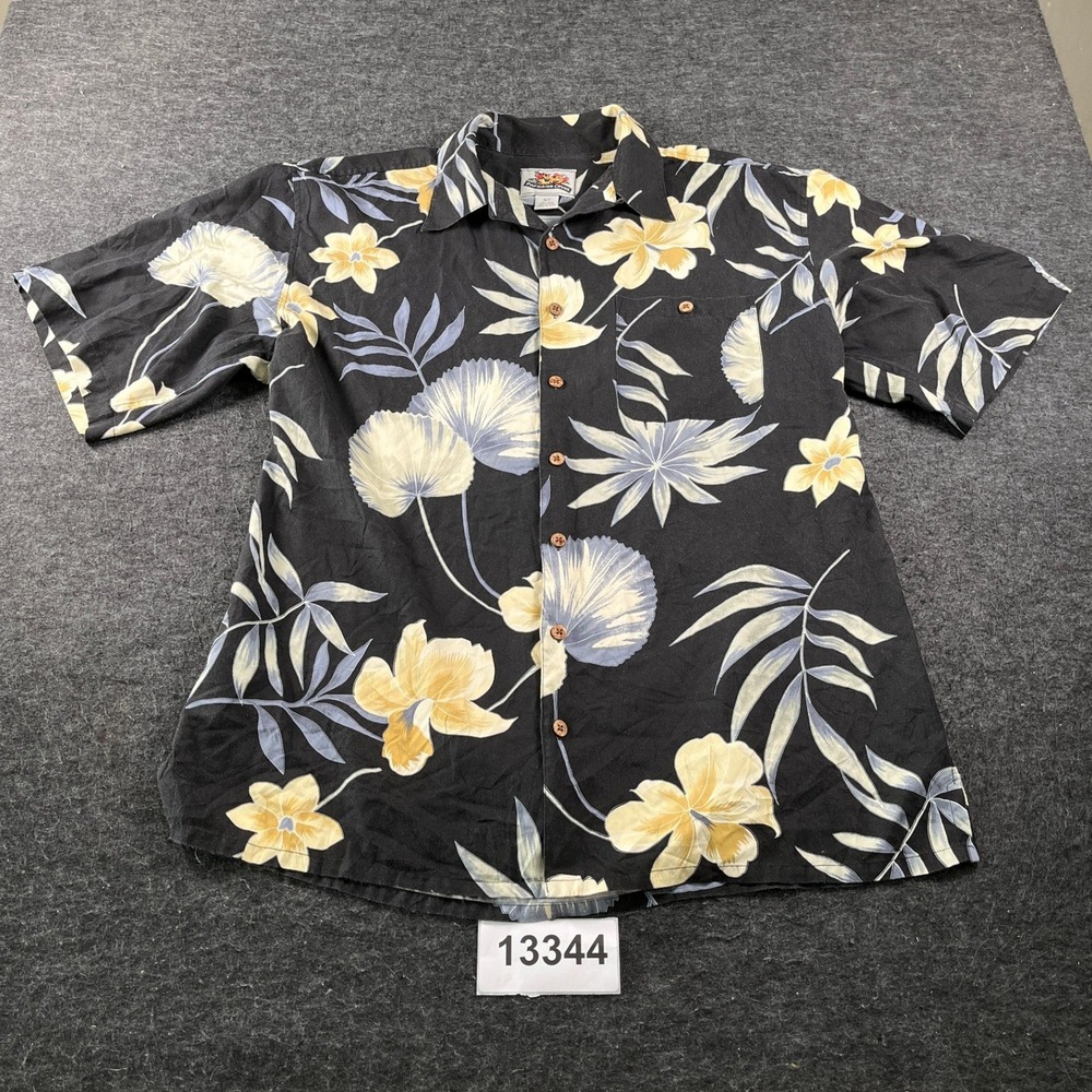 Paradise Coves Floral Shirt Mens XLT Black Excellent Silk Cotton Tropical
